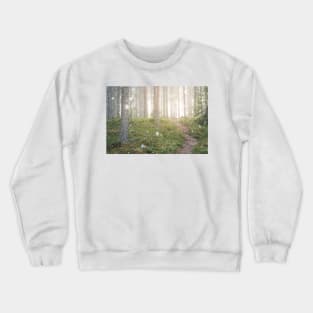 Snow falling in forest at spring day Crewneck Sweatshirt